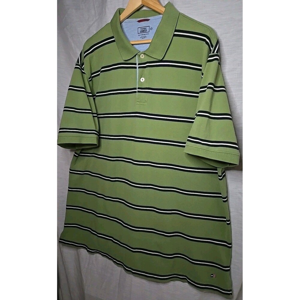 Wrangler Jeans Co Polo Real Comfortable Shirt, Sz 2XL, Green Stiped - Picture 2 of 10
